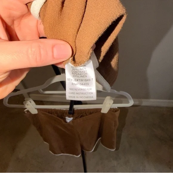 Workshop Republic Clothing 2 Two Piece Set Brown with Tan/White Trim - Picture 8 of 9